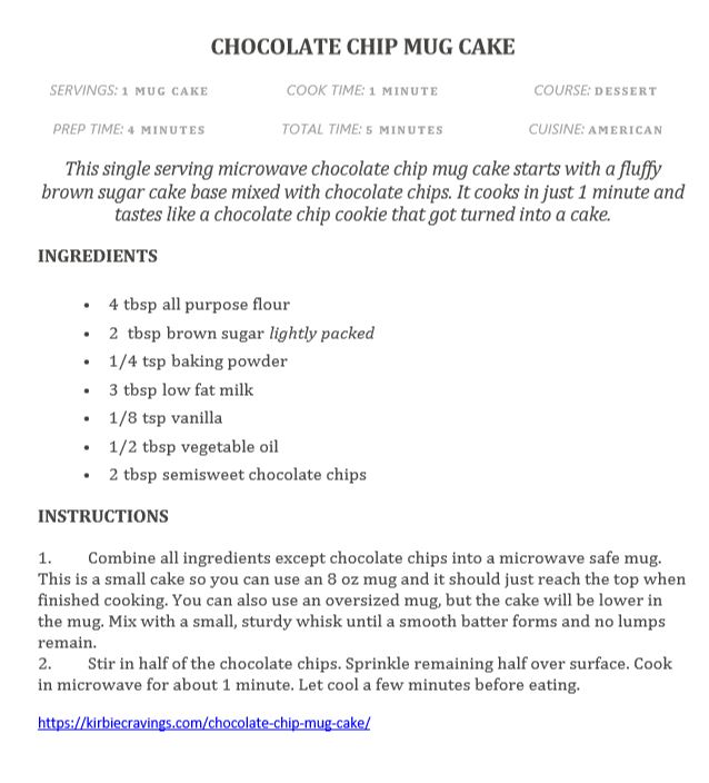 Chocolate Chip Mug Cake